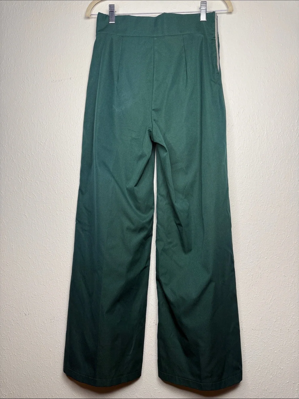 Stretchy High-Waist Wide Leg Green Trousers with Belt